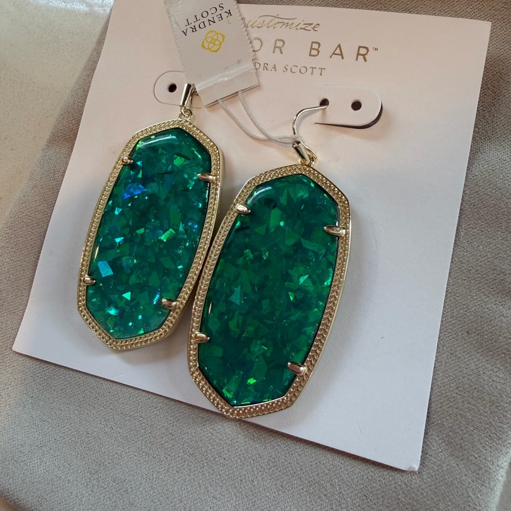 Kendra Scott Danielle earrings in teal glitter glass